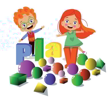 kids playing with colorful balls and geometric shapes vector