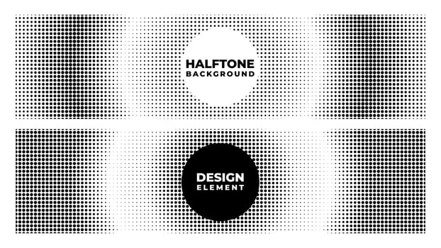 Halftone set vector illustration, black and white halftone effect background template