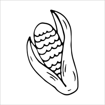 Corn Coloring page, design element. Doodle style. Vector Illustration.