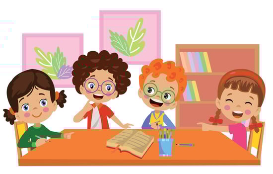 cute hardworking little kids studying vector