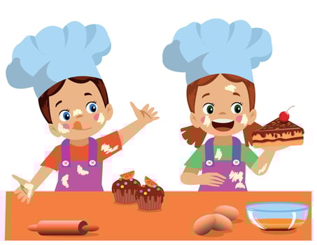 cute chef kids making cake vector