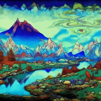 Surreal Mountain River Valley Landscape vector
