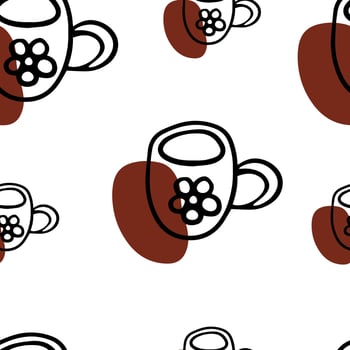Seamless pattern Doodle mug, tea, coffee, glass vector