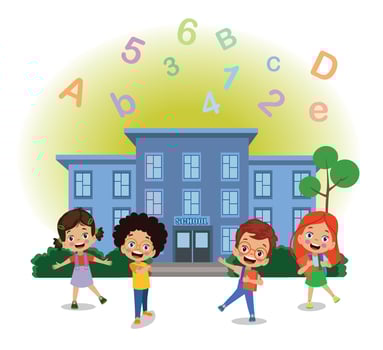 cute students in front of school vector