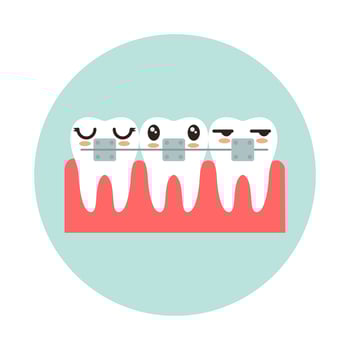 Dental braces with kawaii emotion. Medical treatment. Gum health. vector