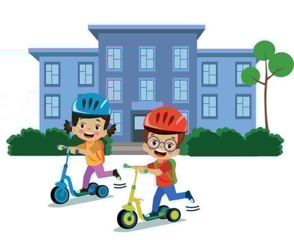 cute happy boy riding scooter vector
