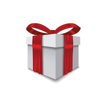 Red ribbon gift box realistic illustration vector