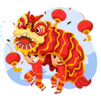 Kid Perform Lion Dance in China New Year Festival vector