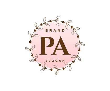 Initial PA feminine logo. Usable for Nature, Salon, Spa, Cosmetic and Beauty Logos. Flat Vector Logo Design Template Element.