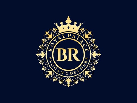 Letter BR Antique royal luxury victorian logo with ornamental frame. vector