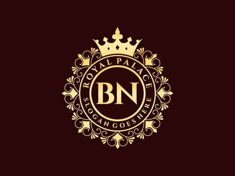 Letter BN Antique royal luxury victorian logo with ornamental frame. vector