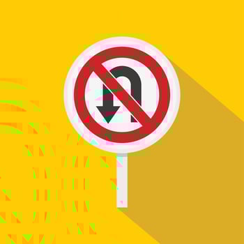 No U turn traffic sign icon, flat style vector