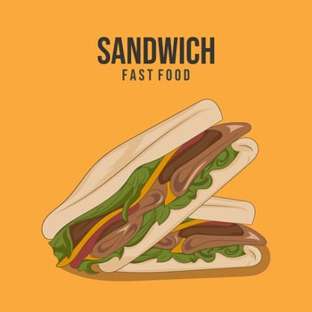 sandwich with meat and cheese, vector illustration