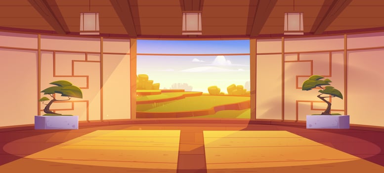 Dojo room, japanese style interior for meditation vector