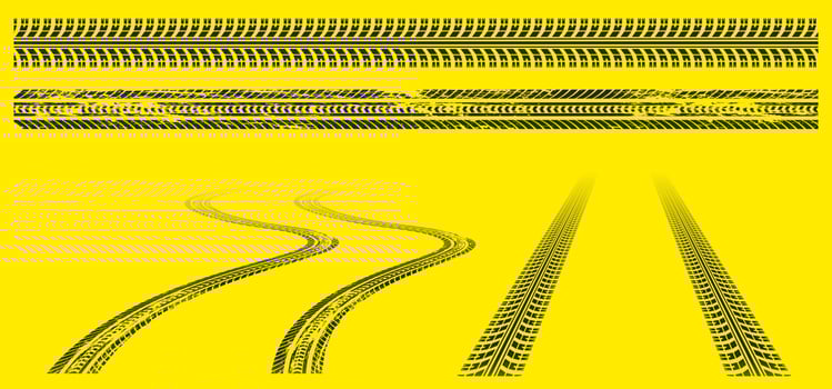 Tires tracks, offroad grunge tyre prints pattern vector