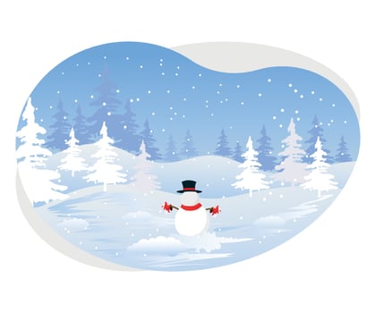 Christmas winter snowfall snowman beautiful illustration. vector