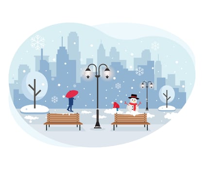 Christmas snowfall in city beautiful illustration. vector