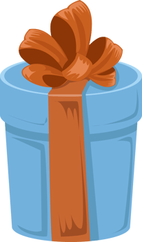 blue tall round gift box with brown ribbon png