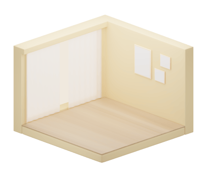 3D Isometric of empty room, room with window, frame. 3D rendering png