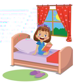 boy reading a book in bed vector