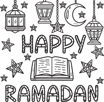 Happy Ramadan Coloring Page for Kids vector