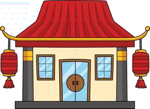 Chinese Temple Cartoon Colored Clipart vector