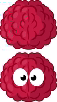 Funny brain with eyes.  Cartoon flat illustration vector