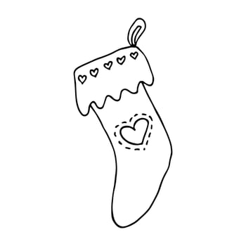 Hand drawn sock for Christmas gifts. Hanging sock doodle. Winter single design element vector