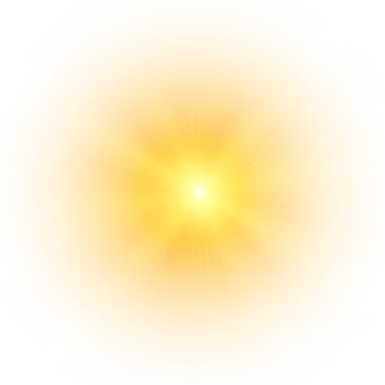 Yellow sun, a flash, a soft glow without departing rays. Star flashed with sparkles isolated on white background. Vector illustration of abstract yellow splash.