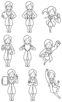 Doctor Asian Female Line Art vector