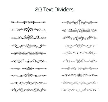 Set of hand drawn text dividers, line borders, vignettes. Elegant lines, borders, separators, page decor, or for making frames. Easily editable floral ornate design elements for web and prints vector