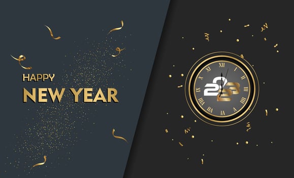 Happy New Year  Celebration 2023 with typography lettering. Vector illustration, text and number