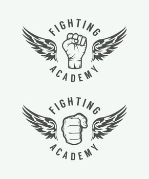 Set of vintage mixed martial arts or fighting club logos, emblems, badges, labels, marks and design elements. Retro graphic art. Vector Illustration.