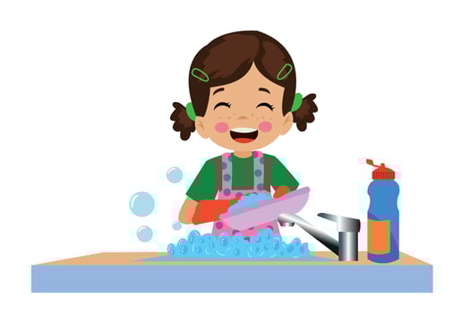 cute happy boy washing dishes vector