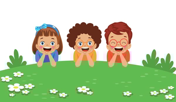 cute happy children in flowers in the field vector