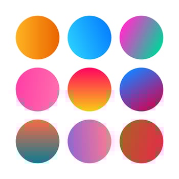 Round Gradients spheres. Set of nine trendy multicolored Gradients . Vector illustration