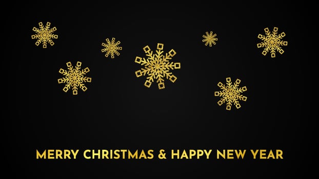 Christmas dark background with gold glitter snowflakes. New year snowflake holiday decoration. Vector illustration
