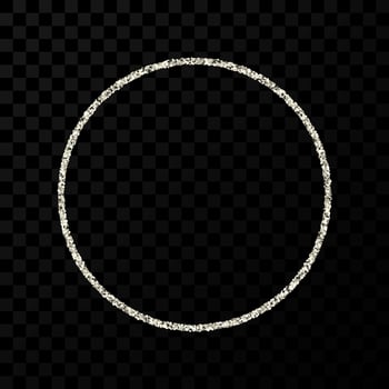 Silver glitter frame. Circle frame with shiny sparkles on dark transparent background. Vector illustration