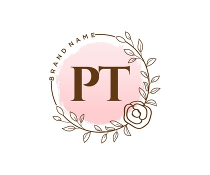 Initial PT feminine logo. Usable for Nature, Salon, Spa, Cosmetic and Beauty Logos. Flat Vector Logo Design Template Element.