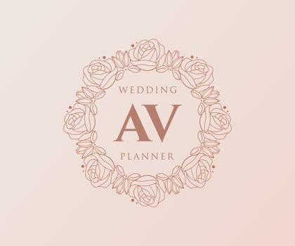 AV Initials letter Wedding monogram logos collection, hand drawn modern minimalistic and floral templates for Invitation cards, Save the Date, elegant identity for restaurant, boutique, cafe in vector