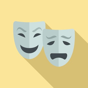 Ancient theatre mask icon flat vector. Drama theater vector