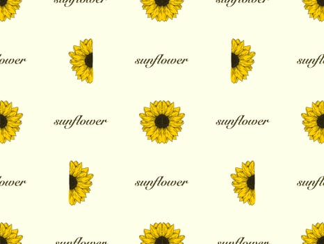 Sunflower cartoon character seamless pattern on yellow background vector