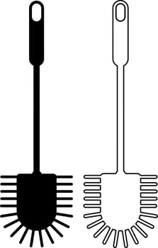 outline silhouette toilet brush icon set isolated on white background vector