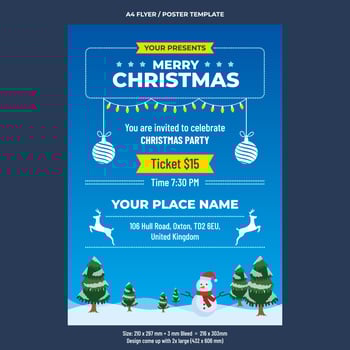 Christmas party A4 flyer design template vector