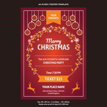 Christmas festival celebration party A4 flyer design template vector