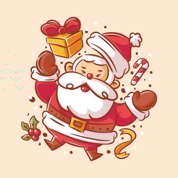 Funny Santa Claus posing character laughing bringing gifts vector