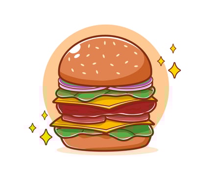 Cute double cheese burger cartoon illustration vector