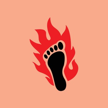 foot print silhouette and fire flame logo design inspiration vector