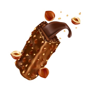 Sweet chocolate bar with hazelnut and caramel vector