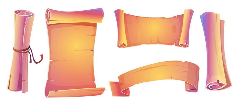Cartoon parchment rolls, blank scrolls and banners vector
